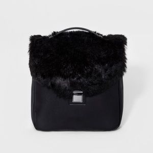 Black Faux Fur Square Backpack